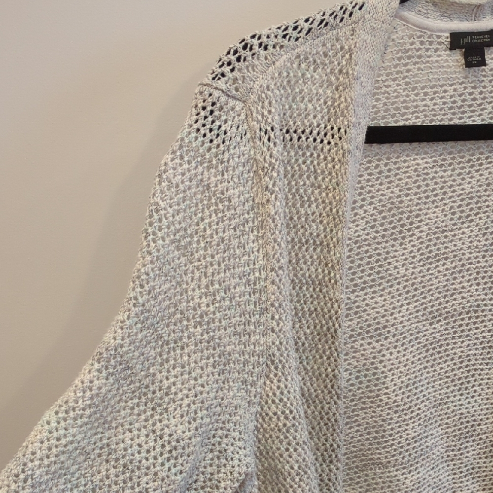 J.Jill Cotton Open Knit Spring Summer Beach Coastal Cardigan Gray Size XXL ECU - Picture 4 of 9